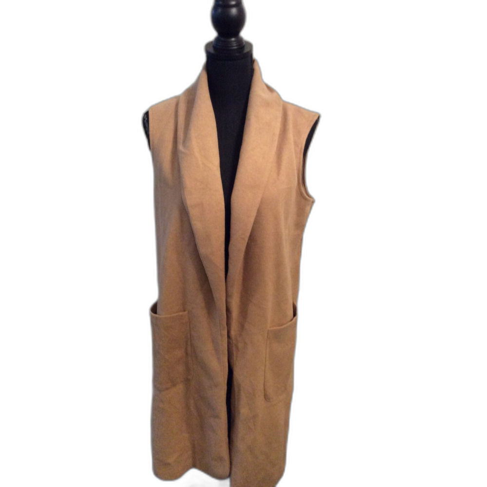 Joie Longline Sleeveless Vest Camel Tan Coat Open Front Medium M duster